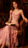 Pink Spaghetti Strap Mermaid Party Dresses Fairytale Chiffon Beaded Long Prom Dresses HZ1024