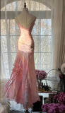 Pink Spaghetti Strap Mermaid Party Dresses Fairytale Chiffon Beaded Long Prom Dresses HZ1024