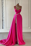 Pink Long One Shoulder Sleeveless Prom Dress Long Slit Online HZ1024