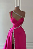 Pink Long One Shoulder Sleeveless Prom Dress Long Slit Online HZ1024