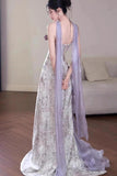 Purple Mermaid Strapless Satin Tulle Long Prom Dress Applique Evening Gown HZ1024