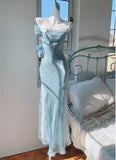Blue Bodycon Dress Spaghetti Strap Chiffon Long Prom Dress Graduation Prom Dress HZ1024