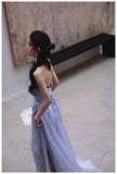 A-Line Strapless Chiffon Pleated Long Prom Dress Chic Lace Graduation Prom Dress HZ1024