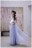 A-Line Strapless Chiffon Pleated Long Prom Dress Chic Lace Graduation Prom Dress HZ1024