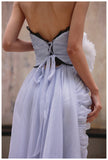 A-Line Strapless Chiffon Pleated Long Prom Dress Chic Lace Graduation Prom Dress HZ1024
