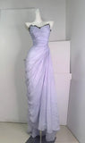 A-Line Strapless Chiffon Pleated Long Prom Dress Chic Lace Graduation Prom Dress HZ1024