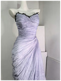 A-Line Strapless Chiffon Pleated Long Prom Dress Chic Lace Graduation Prom Dress HZ1024
