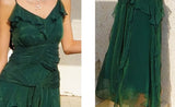 Green A-Line Spaghetti Strap Chiffon Long Prom Dress V-Neck Layered Evening Gown HZ1024