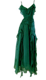 Green A-Line Spaghetti Strap Chiffon Long Prom Dress V-Neck Layered Evening Gown HZ1024