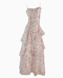 Floral Dress Suspender Chiffon Long Dress HZ1024