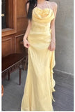 Simple Bodycon Dress Spaghetti Strap Chiffon Long Prom Dress Applique Graduation Prom Dress HZ1024