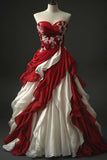 Patchwork Color A-Line Sweetheart Neck Chiffon Lace Long Prom Dress Evening Dress HZ1024