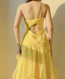 A-Line One Shoulder Chiffon Long Prom Dress Sweet Layered Birthday Dress HZ1024