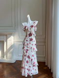 ruffled halter dress with floral print HZ1024