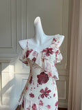 ruffled halter dress with floral print HZ1024