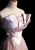 A-Line Strapless Satin Tulle Long Prom Dress Graduation Prom Birthday Dress HZ1024