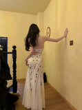 Halter Neck Tulle Beading Vintage Long Prom Dress Birthday Dress HZ1024