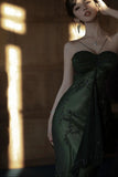 Forest Green Spaghetti Straps Long Prom Dresses Glitter Chiffon Beaded Elegant Party Dresses HZ1024