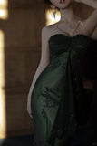 Forest Green Spaghetti Straps Long Prom Dresses Glitter Chiffon Beaded Elegant Party Dresses HZ1024