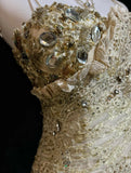 A-Line Spaghetti Strap Satin Lace Long Prom Dress with Beaded Appliques HZ1024