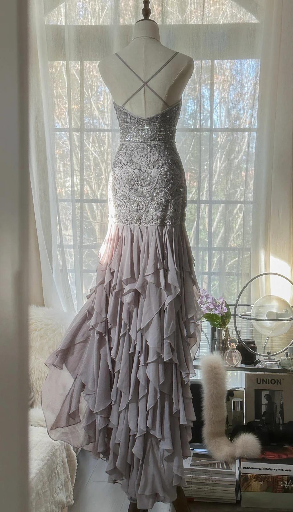 Purple Spaghetti Strap Appliques Bodycon Open Back Evening Dresses Chiffon Sequin Long Prom Dresses HZ1024
