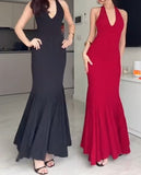Mermaid Halter Long Prom Dress Backless Evening Dress HZ1024