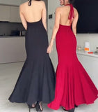 Mermaid Halter Long Prom Dress Backless Evening Dress HZ1024