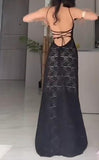Bodycon Spaghetti Strap Chiffon Long Prom Dress Sexy Backless Evening Dress HZ1024