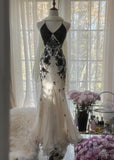 Spaghetti Strap Chiffon Applique Long Prom Dresses Temperament Party Dresses HZ1024
