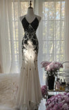 Spaghetti Strap Chiffon Applique Long Prom Dresses Temperament Party Dresses HZ1024