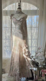 Fairytale Pink Spaghetti Straps Mermaid Evening Gowns Vintage Elegant Beaded Silk Long Prom Dress Guest Dresses HZ1024