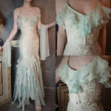 Vintage Mint Green Chiffon Mermaid Beaded Long Prom Dresses Ruffled Fairytale Birthday Dresses HZ1024