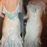 Vintage Mint Green Chiffon Mermaid Beaded Long Prom Dresses Ruffled Fairytale Birthday Dresses HZ1024