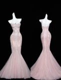 Mermaid Strapless Tulle Diamond Long Prom Dress Sweet Wedding Dress Formal Dress HZ1024