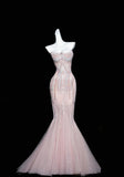 Mermaid Strapless Tulle Diamond Long Prom Dress Sweet Wedding Dress Formal Dress HZ1024