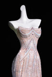 Mermaid Strapless Tulle Diamond Long Prom Dress Sweet Wedding Dress Formal Dress HZ1024