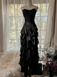 ??Elegant Strapless Chiffon Applique Long Tiered Prom Dresses Backless Party Dresses HZ1024