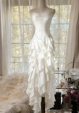 ??Elegant Strapless Chiffon Applique Long Tiered Prom Dresses Backless Party Dresses HZ1024