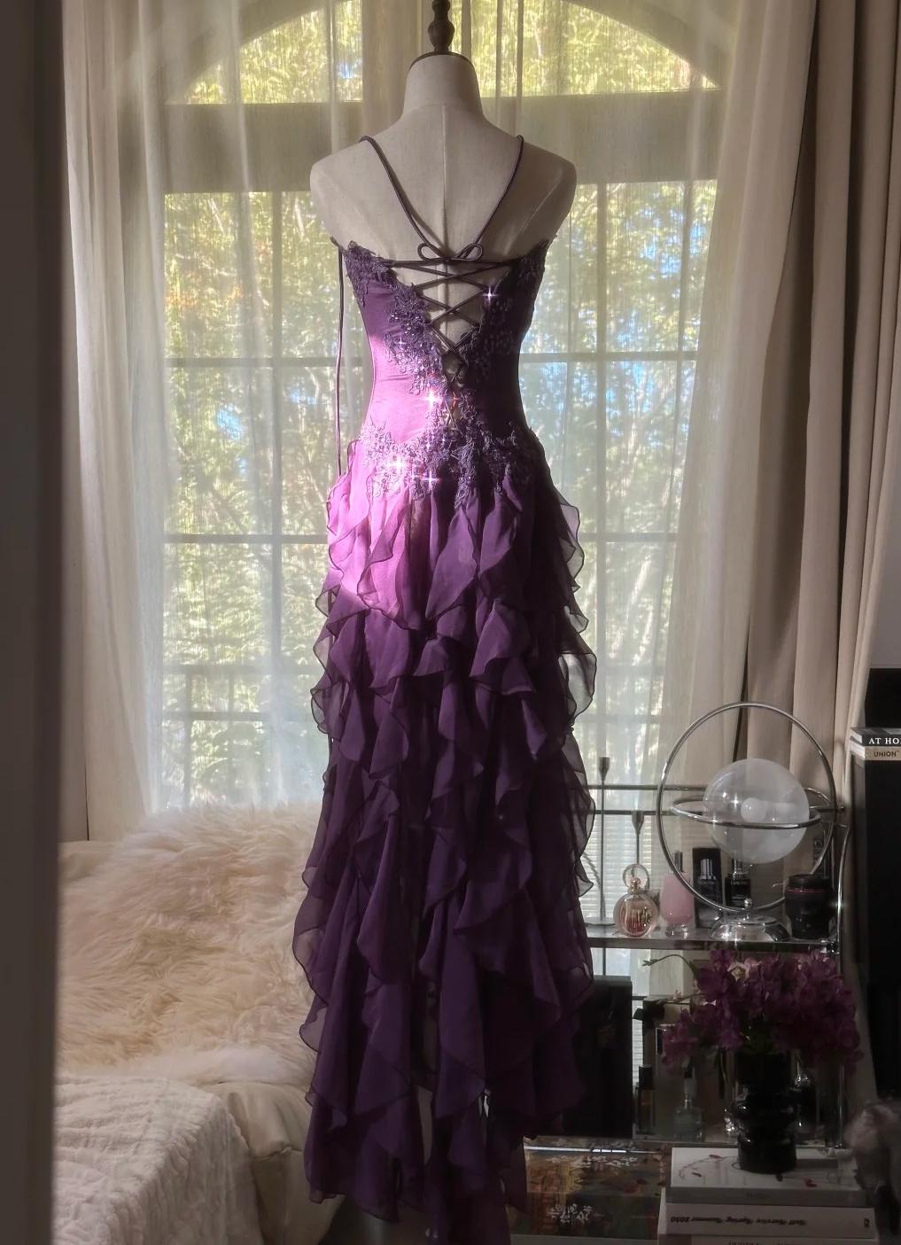 ??Elegant Strapless Chiffon Applique Long Tiered Prom Dresses Backless Party Dresses HZ1024