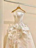 Spaghetti Strap Satin Long Prom Dress, Beautiful Applique Wedding Dress HZ1024