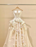 Spaghetti Strap Satin Long Prom Dress, Beautiful Applique Wedding Dress HZ1024
