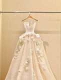 Spaghetti Strap Satin Long Prom Dress, Beautiful Applique Wedding Dress HZ1024