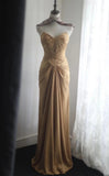 Gold Strapless Satin Long Prom Dress Simple Evening Dress HZ1024