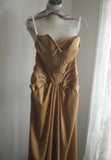 Gold Strapless Satin Long Prom Dress Simple Evening Dress HZ1024