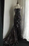 Black Spaghetti Strap Chiffon Long Prom Skirt Polka Dot Evening Dress HZ1024