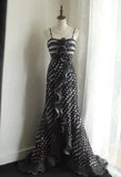 Black Spaghetti Strap Chiffon Long Prom Skirt Polka Dot Evening Dress HZ1024