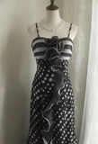 Black Spaghetti Strap Chiffon Long Prom Skirt Polka Dot Evening Dress HZ1024