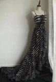 Black Spaghetti Strap Chiffon Long Prom Skirt Polka Dot Evening Dress HZ1024