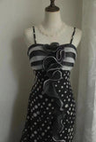 Black Spaghetti Strap Chiffon Long Prom Skirt Polka Dot Evening Dress HZ1024