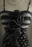 Black Spaghetti Strap Chiffon Long Prom Skirt Polka Dot Evening Dress HZ1024